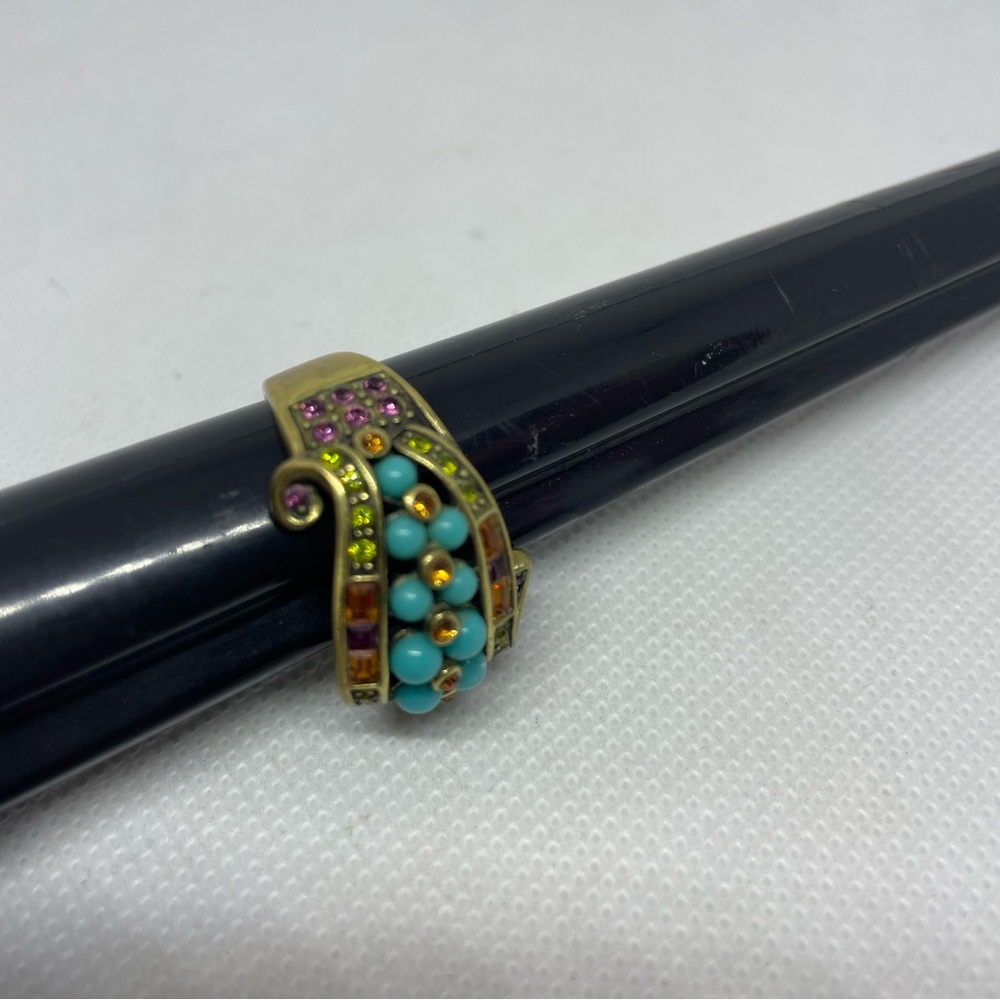 Heidi Daus Signed Turquoise Gold Tone Gold Green Purple Statement Ring, Sz 10 - Picture 4 of 7